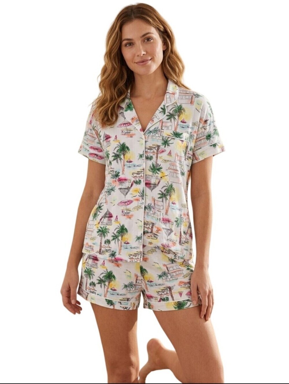 Cuddl Duds Tropical Short Pajamas Set Rayon Blend Comfort Travel Size M